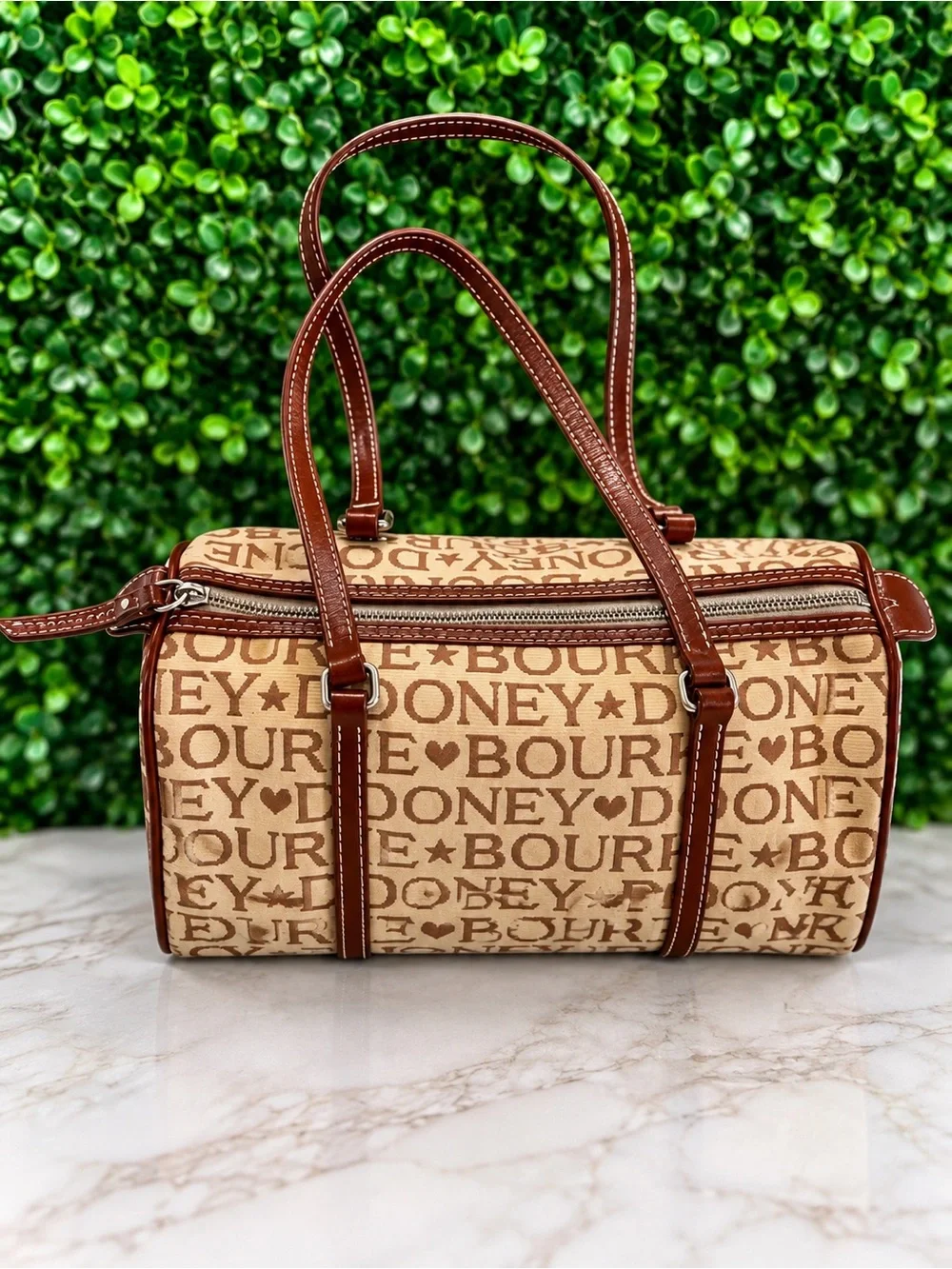 Vintage Dooney & Bourke Barrel Bag Cream/Tan w/Brown Leather Trim
